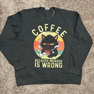 NWOT Port and Company Dark Graphic Coffee Cat Sweatshirt